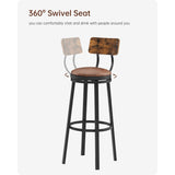 Swivel Bar Stool, High Bar Stool With Backrest, PU Soft Seat Cushion, Industrial, Thickened Iron Frame, Footrest.（Rustic Brown，13.4’’w x 40.5’’h）