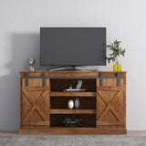 Farmhouse Sliding Barn Door TV Stand for TV up to 65 Inch Flat Screen Media Console Table Storage Cabinet Wood Entertainment Center Sturdy Ranch Rustic Style
