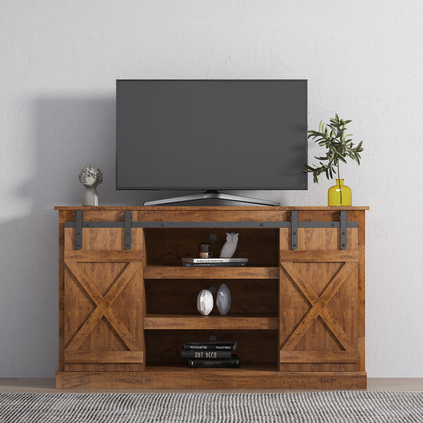 Farmhouse Sliding Barn Door TV Stand for TV up to 65 Inch Flat Screen Media Console Table Storage Cabinet Wood Entertainment Center Sturdy Ranch Rustic Style