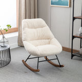 Tufted Upholstered Padded Seat Rocking Chair-Boucle Beige