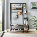 Entryway Coat Rack/ Hall Tree with Bookshelves, Multiple Hooks, and Bench Seat
