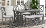 6-Piece Family Dining Room Set Solid Wood Space Saving Foldable Table and 4 Chairs with Bench for Dining Room