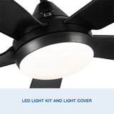 56 In Intergrated LED Ceiling Fan Lighting with Black ABS Blade