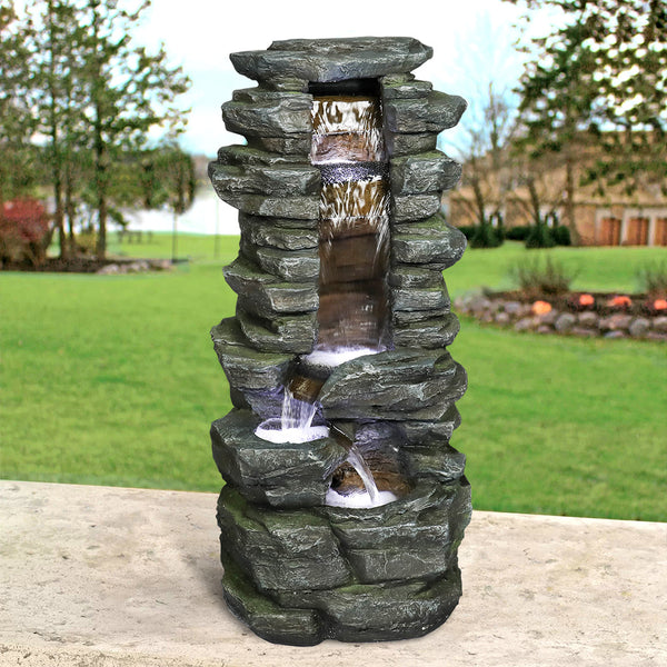 31” Showering Garden Waterfall with LED Resin Outdoor Fountains for Garden