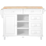 K&K kitchen cart with Rubber wood desktop rolling mobile kitchen island with storage and 5 draws