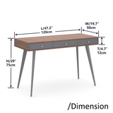 Desk 47" with 3 Drawers |Modern Mid Century Desk for Home Office (Walnut + Dark Grey)