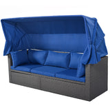 Outdoor Patio Daybed with Retractable Canopy. Wicker Furniture Sectional Seating with Washable Cushions, Backyard, Porch
