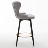 A&A Furniture,29" Modern Leathaire Fabric bar chairs,180° Swivel Bar Stool Chair for Kitchen,Tufted Gold Nailhead Trim Gold Decoration Bar Stools with Metal Legs,Set of 2 (Light Grey)