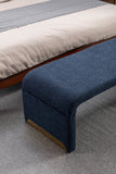 New Boucle Fabric Loveseat Ottoman Footstool Bedroom Bench Shoe Bench With Gold Metal Legs,Dark Blue
