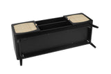 Black TV Console with Rattan Door, Boho TV Stand for Bedroom, Living Room