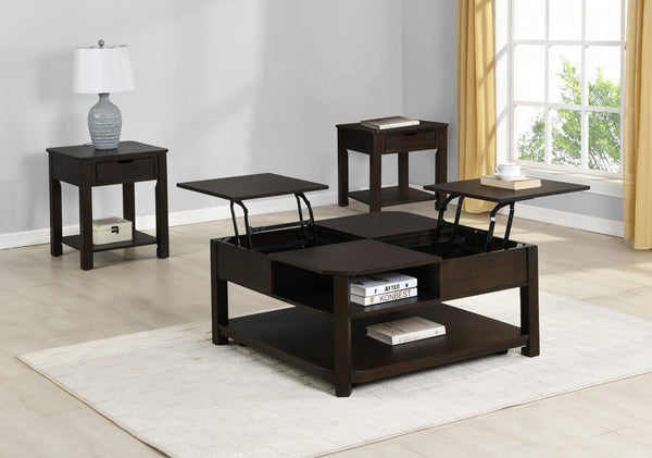 Flora 3 Piece Dark Brown Lift Top Coffee and End Table Set