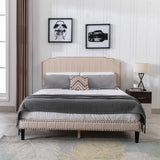 Queen Size Bed with Headboard,Modern Linen Curved Upholstered Platform Bed
