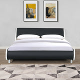 Queen Faux Leather Upholstered Platform Bed Frame, Curve Design