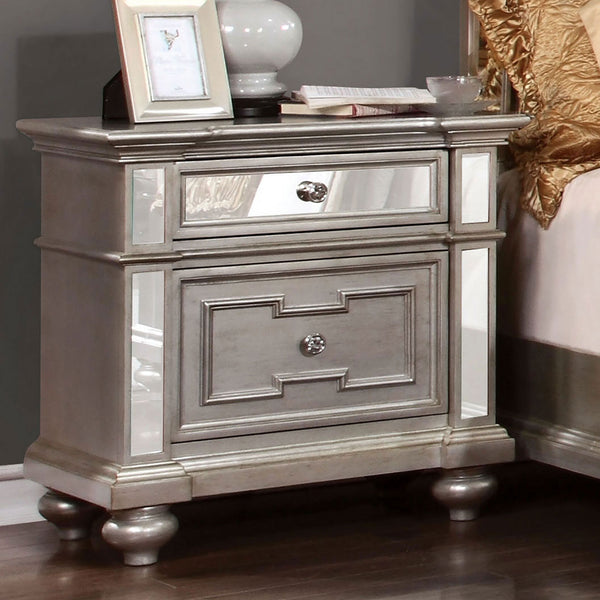 Nightstand Silver Solid Wood Mirror Panel Accents