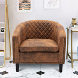 COOLMORE accent Barrel chair living room chair with nailheads and solid wood legs  Light  Coffee microfiber fabric