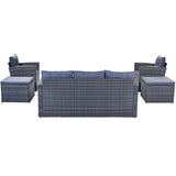 Wicker PE rattan Patio Outdoor Dining Conversation Sectional Set with coffee table, wicker sofas, ottomans,  removable cushions (Dark grey wicker, Light grey cushion)