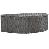 2-Piece All-Weather Wicker Conversation Set Rattan Sofa Set Outdoor Patio Half-moon Sectional Furniture Set w/ Side Table for Umbrella, Gray Rattan+Gray Cushion