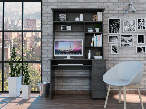 2-Drawer 7-Shelf Computer Desk with Hutch Smokey Oak