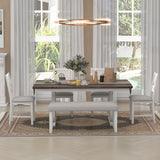 6-Piece Wooden Dining Table Set, Farmhouse Rectangular Dining Table, Four Chairs with Exquisitely Designed Hollow Chair Back and Bench for Home Dining Room