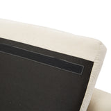 Beige Loveseat Small Sofa, With 2 Throw Pillows, Gold Metal Legs