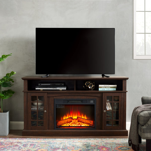 TV Media Stand Modern Entertainment Console  with fireplace Insert