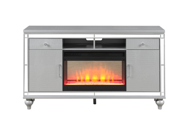 Sterling TV Stand With Electric Fireplace in Silver