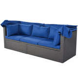 Outdoor Patio Daybed with Retractable Canopy. Wicker Furniture Sectional Seating with Washable Cushions, Backyard, Porch
