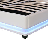 Queen Size Storage Upholstered Platform Bed with Adjustable Tufted Headboard and LED Light, Beige