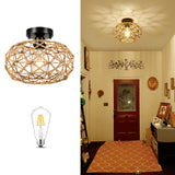 Hand Woven Rattan Flush Mount Light with Dimmable LED Bulb