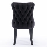 A&A Furniture,Upholstered Wing-Back Dining Chair with Backstitching Nailhead Trim and Solid Wood Legs,Set of 2, Black,8809BK, KD