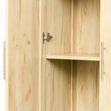 Tall wardrobe cabinet with 2 doors and 3 partitions to separate 4 storage spaces, oak