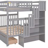 Full Over Full Bunk Bed with 2 Drawers and Staircase