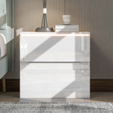 Nightstand with 2 Drawers, USB Charging Ports, Wireless Charging and Remote Control LED Light-White