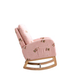 26.8"W Modern Rocking Chair for Nursery, Mid Century Accent Rocker Armchair With Side Pocket, Upholstered High Back Wooden Rocking Chair for Living Room Baby Kids Room Bedroom, Pink Boucle