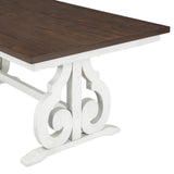 6-Piece Wooden Dining Table Set, Farmhouse Rectangular Dining Table, Four Chairs with Exquisitely Designed Hollow Chair Back and Bench for Home Dining Room