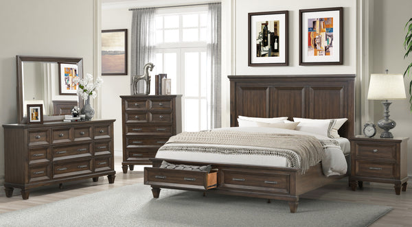 King 5 Piece Storage Bed in Walnut made with Solid Wood