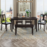 Classic Dining Set Wooden Table and 4 Chairs with Bench for Kitchen Dining Room