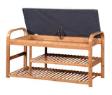 Living Room Bamboo Storage Bench， Entryway 3 Shelves Bench with flip storage compartment 39.37 x 13 x 19.88 inch