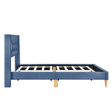 Upholstered Platform Bed with Rubber Wood Legs,No Box Spring Needed, Linen Fabric,Full Size-Blue
