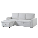 Brown Sleeper Sectional Sofa w/Storage, White Fabric