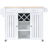 Kitchen Island Cart with Two Storage Cabinets，Wine Rack, Two Drawers, Spice Rack, Towel Rack