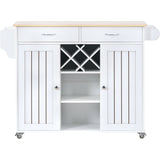 K&K Store Kitchen Island Cart with Two Storage Cabinets - Wine Rack, Two Drawers - Spice Rack - Towel Rack