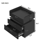 Nightstand with 2 Drawers,USB Charging Ports, Wireless Charging and Remote Control LED Light-Black