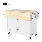 White Kitchen Island Cart with Rubber wood Drop-Leaf Countertop, adjustable height