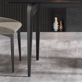 Modern artificial stone black straight edge black metal leg dining table