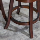 30" Bar Height Slat Back Swivel Stool, Cherry Finish, Bone Leather Seat