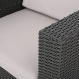 Riley Outdoor Wicker Print 2 Seater Chat Set with Ottomans  Dark Grey