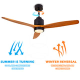 Quiet 52” Wood Ceiling Fans with Lights and Remote Moisture-proof Outdoor Indoor Ceiling Fan - 6 speedss