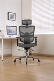 Multifunctional Mesh Office Chair - Adjustable Backrest Height, 4D Arms, Lumbar Support, Headrest and Tilt Angle - Metal Base Quiet Rubber Wheels Ergonomic High Back Computer Desk Chair (Grey)