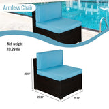 Outdoor Garden Patio Furniture 8-Piece Brown Rattan Wicker Sectional Blue Cushioned Sofa Sets